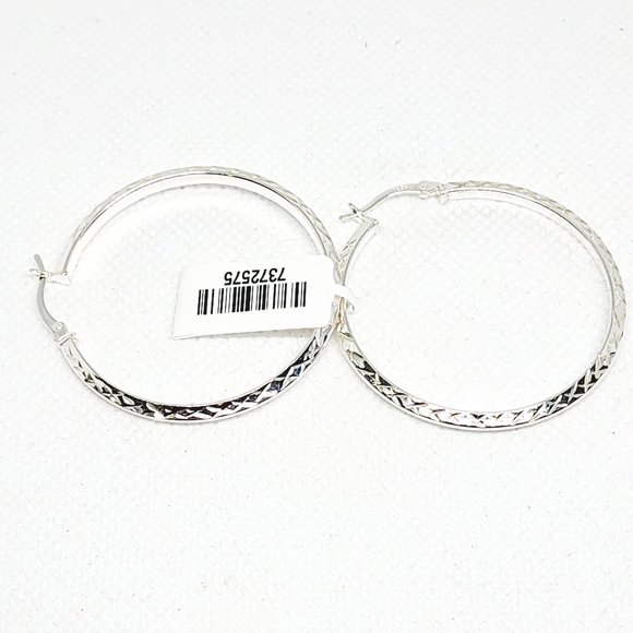 Sterling Silver textured hoop earrings 3.80 grams 1 1/2 inches long - Picture 1 of 4